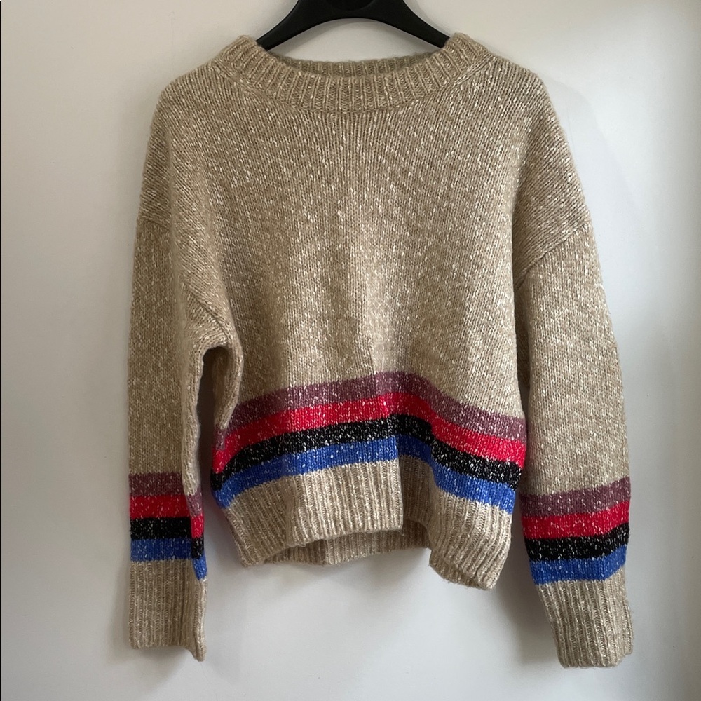 Treasure & Bond Multicolor Striped Boxy Cropped Camel Chunky Crewneck Sweater M - Picture 1 of 8